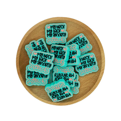 20pcs Silicone Focal Beads Letter Square With Printed Text Design 2