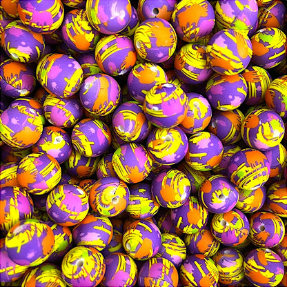 50pcs 15mm Printed Splatter Paint Silicone Beads Multicolor Design 5