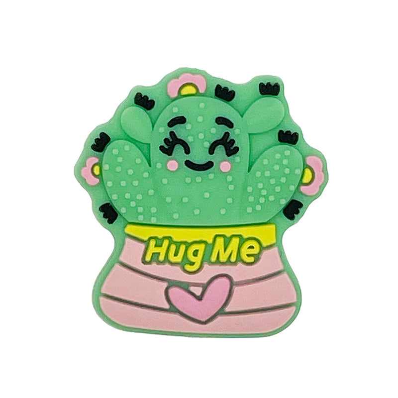 20pcs Silicone Focal Beads Cactus Hug Me Printed Text
