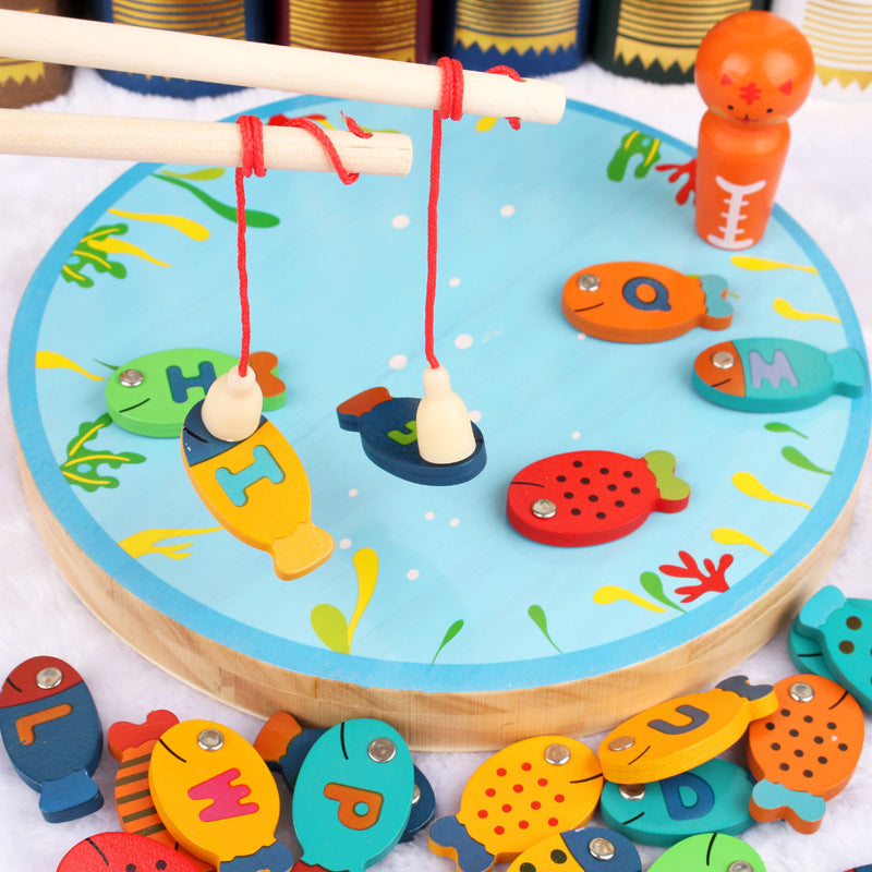 Wooden Montessori Toys Fishing Game for Kids 23x23.5x5cm 3
