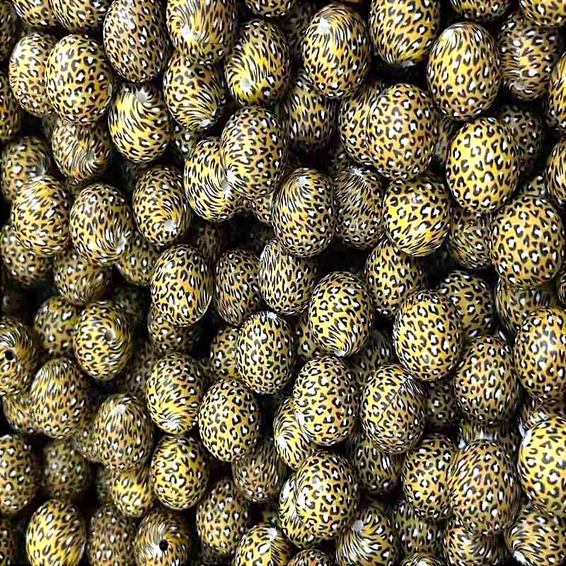 50pcs 15mm Leopard Silicone Beads Printed Design Multi Color 3