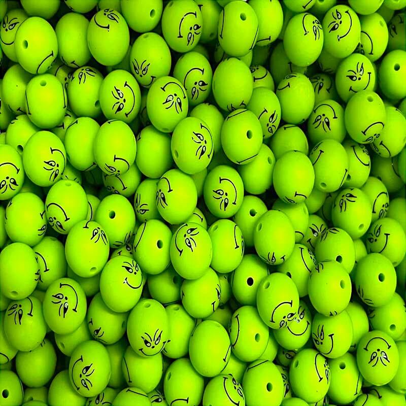 50pcs 15mm Christmas Monster Green Silicone Beads Printed Design