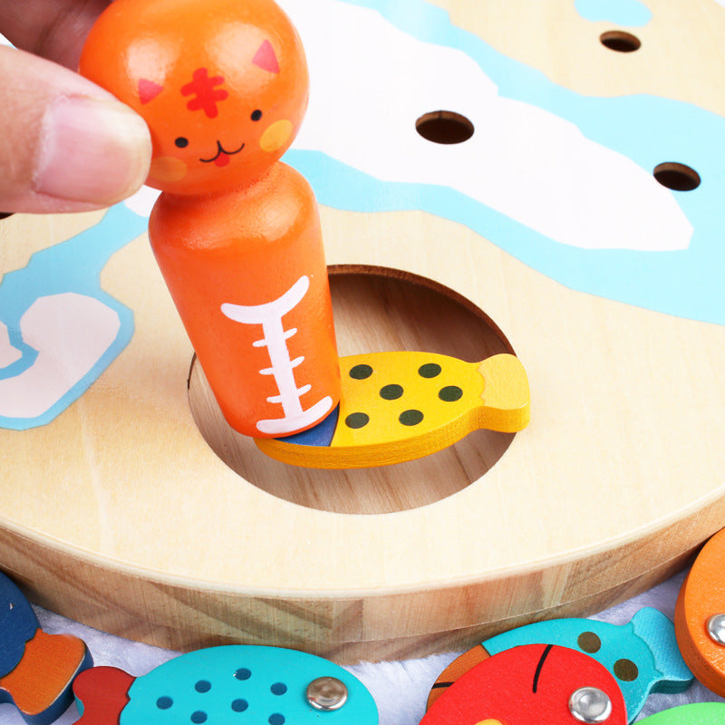 Wooden Montessori Toys Fishing Game for Kids 23x23.5x5cm 4