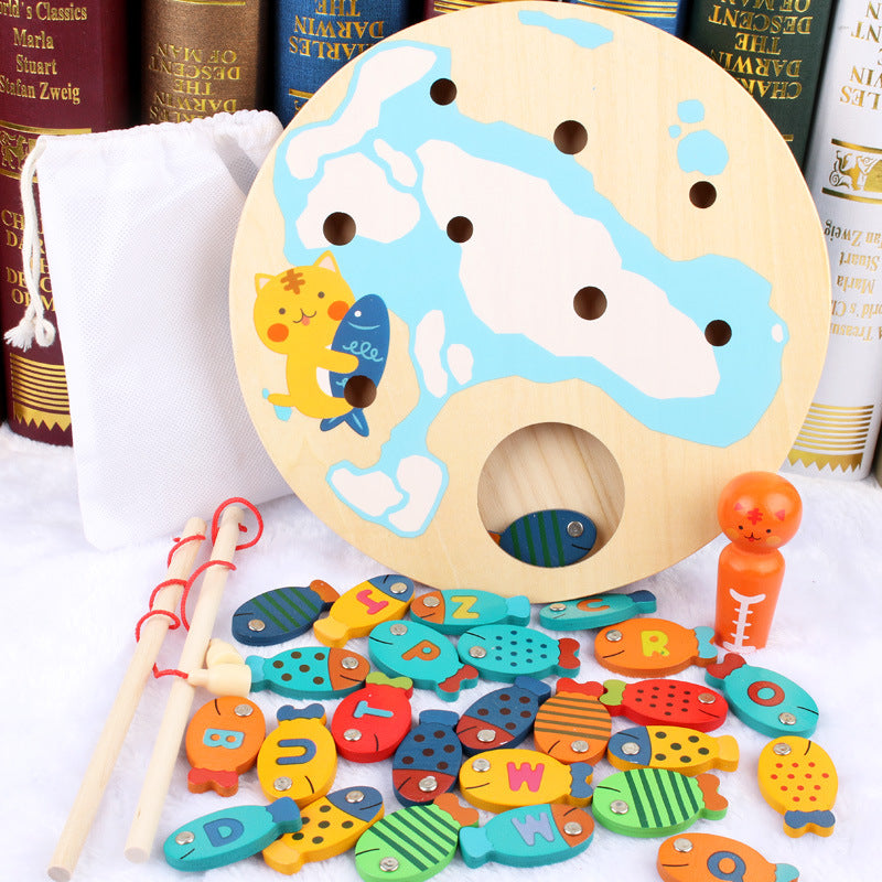Wooden Montessori Toys Fishing Game for Kids 23x23.5x5cm 2