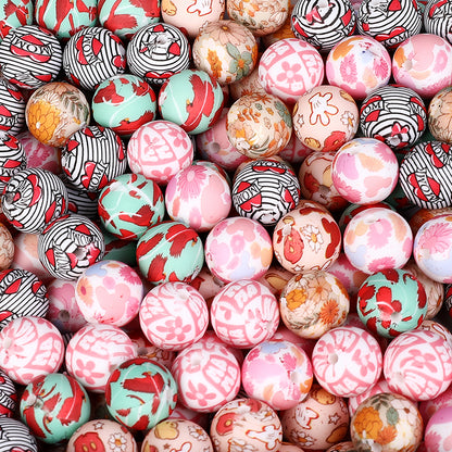 50pcs 15mm Rhombus Printed Silicone Beads Colorful Design 5