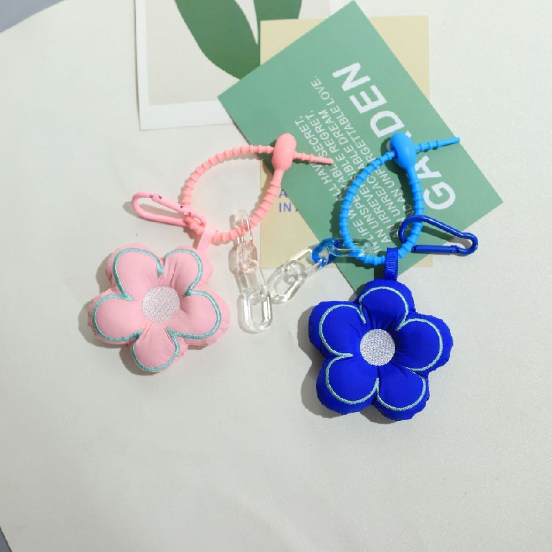 Cute Fabric Flower Silicone Bead Wristlet Keychain with Clip 2