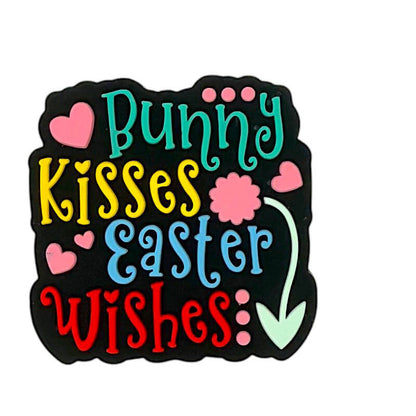 Silicone Focal Beads Bunny Kisses Easter Wishes Printed Text Design