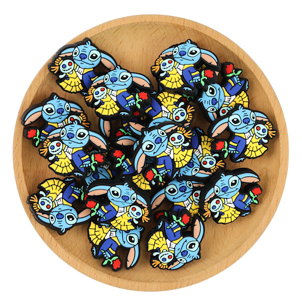20pcs Silicone Focal Beads Blue Alien Character Large Ears Holding Doll 3