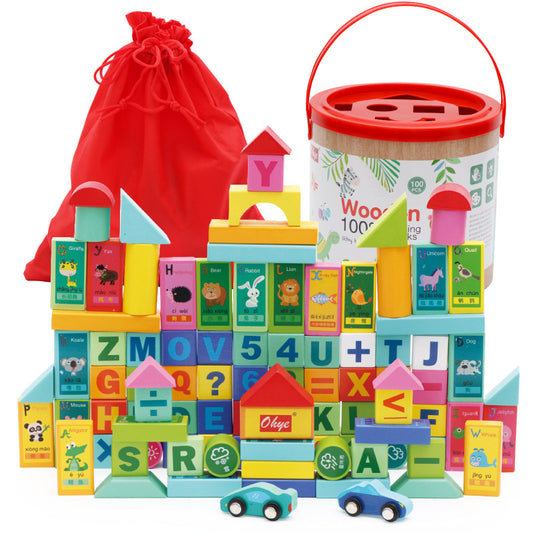 Wooden Alphanumeric Building Blocks Montessori Toys 19x20x20cm