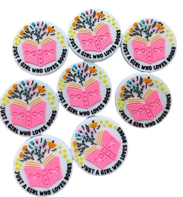 20pcs Silicone Focal Beads Book Reading Open Book with Flowers 2