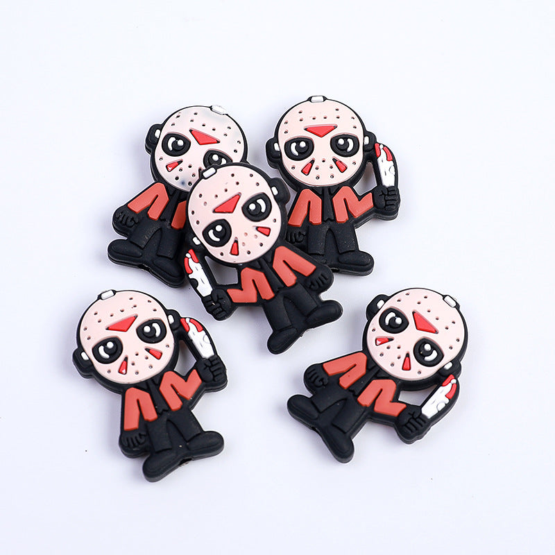 20pcs Silicone Focal Beads Halloween Horror Movie Mask Holding Knife 3