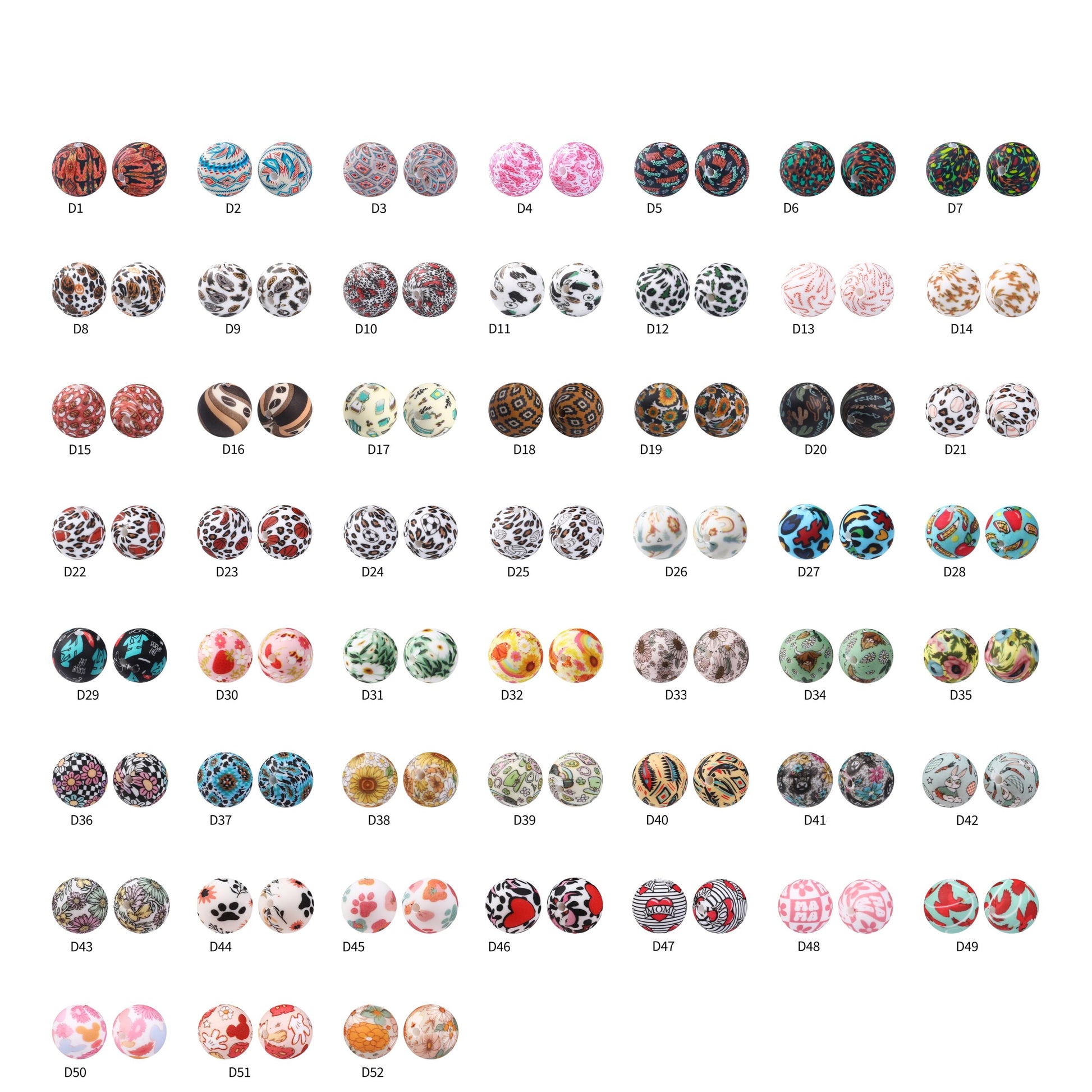 50pcs 15mm Rhombus Printed Silicone Beads Colorful Design 11