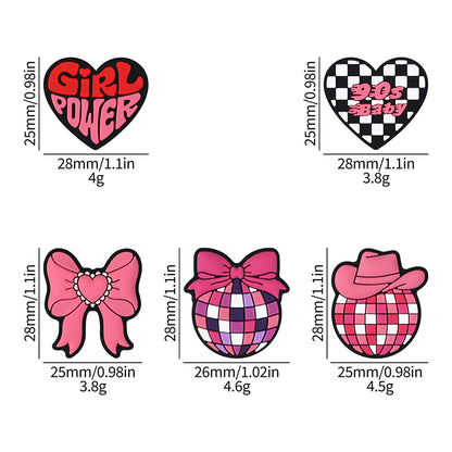 20pcs Silicone Focal Beads Pink Theme Heart Bow Checkered Designs 8