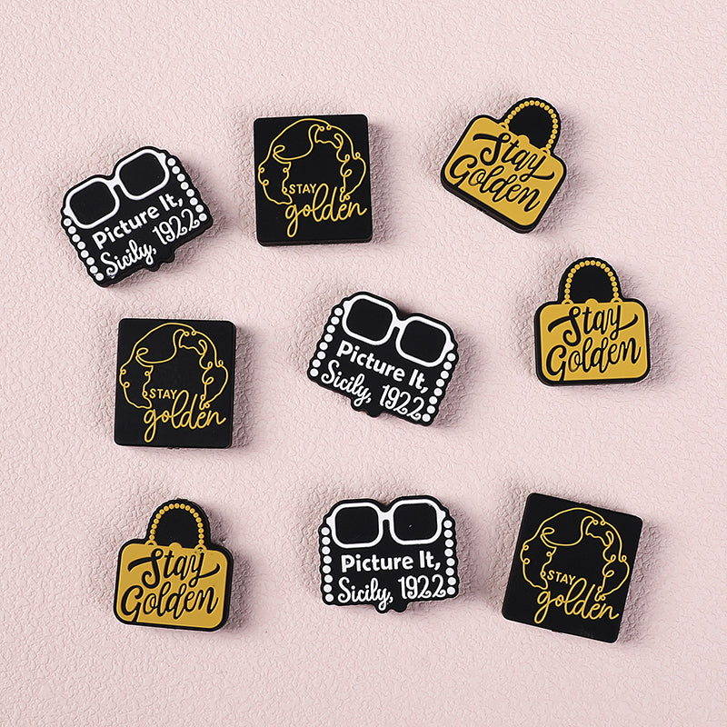 Silicone Focal Beads The Golden Girl Gold Bag and Text Detail 4