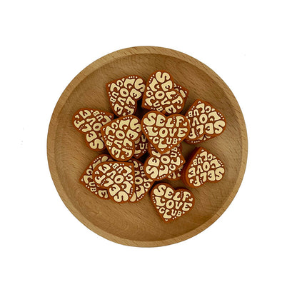 20pcs Silicone Focal Beads Brown Heart with Self Love Text 2