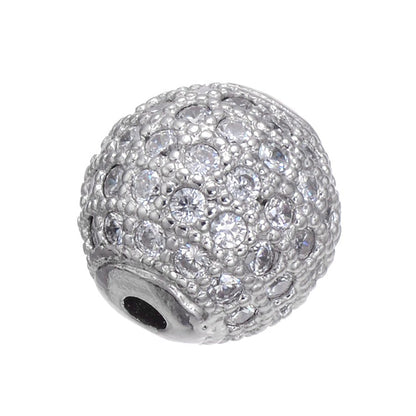 Brass Round Beads with Fancy Zirconia Pave 14mm 5pcs 6