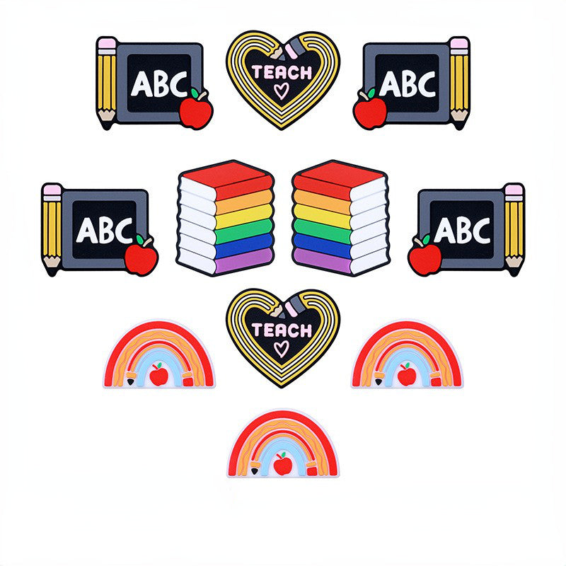 20pcs Silicone Focal Beads Teach Rainbow Books Pencil Design