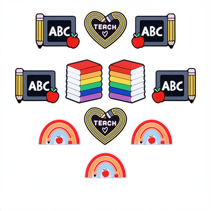 20pcs Silicone Focal Beads Teach Rainbow Books Pencil Design