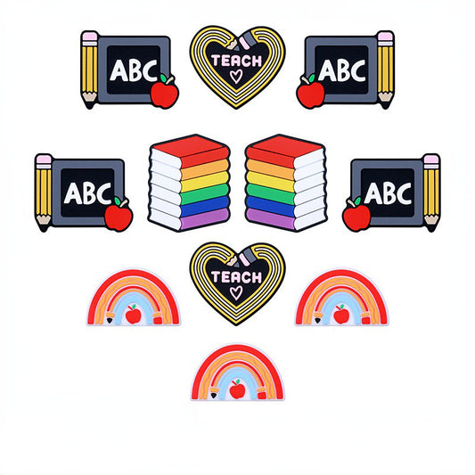 20pcs Silicone Focal Beads Teach Rainbow Books Pencil Design