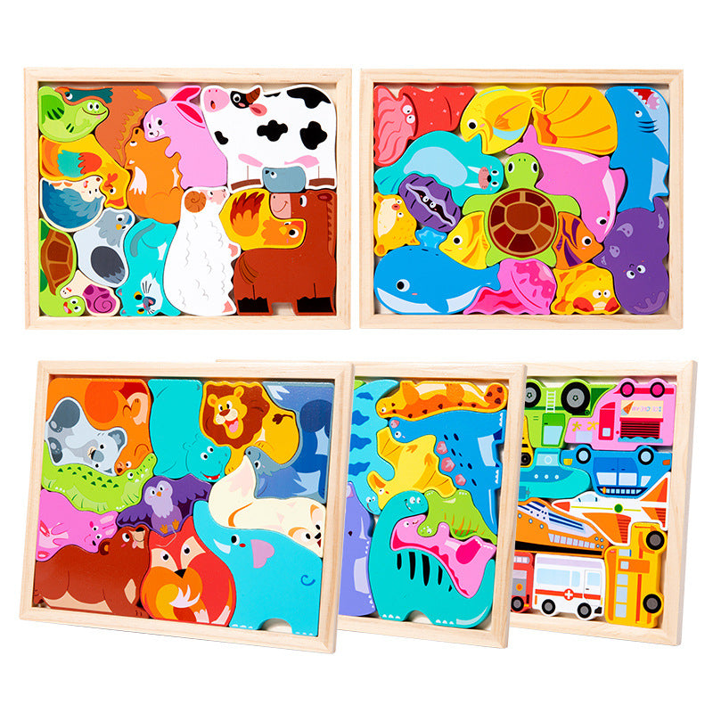 Wooden 3D Puzzle Creative Animal and Vehicle Toys for Kids