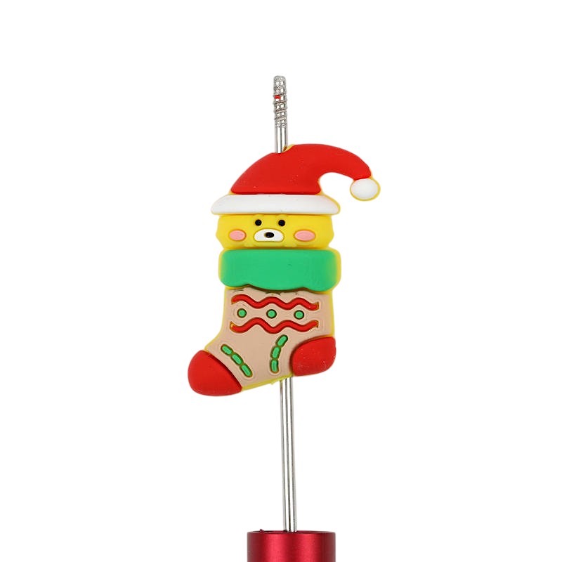 20Pcs Silicone 3D Focal Beads Christmas Bear Wearing Hat Socks 2