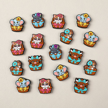 Silicone 3D Focal Beads Cartoon Basket Animals Sitting in Woven Basket 2