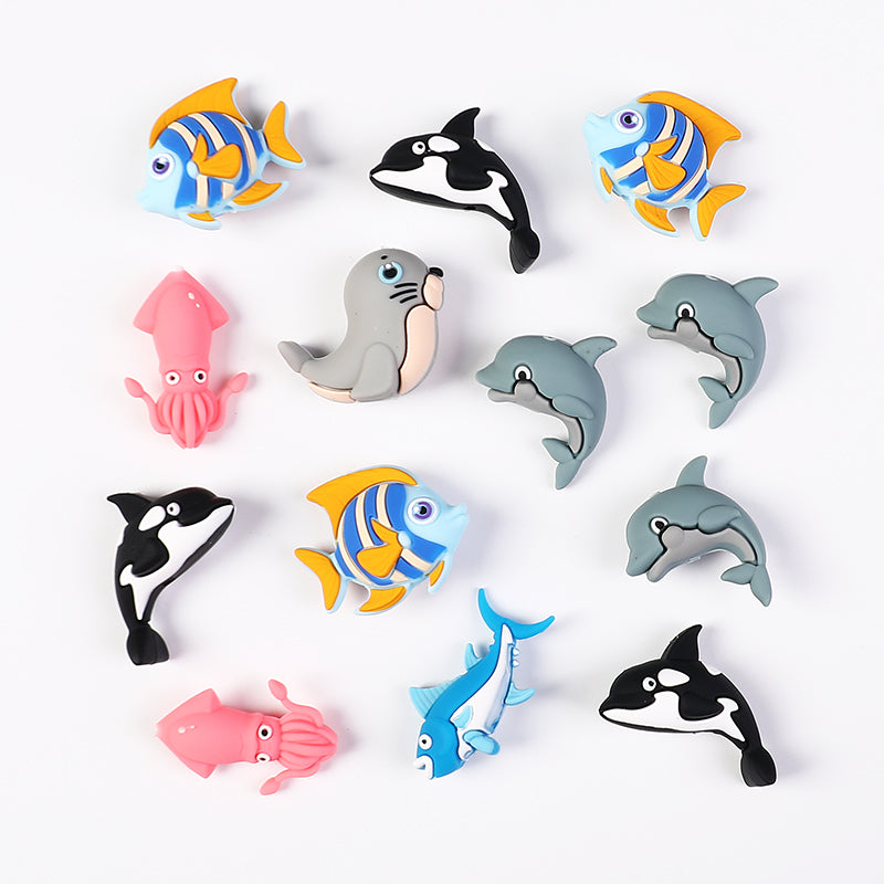 20Pcs Silicone 3D Focal Beads Ocean Animals Seal Dolphin Killer Whale 3