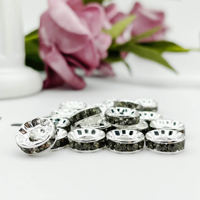 100pcs 10mm Large Hole Rhinestone Spacer Beads Copper Metal Frame 22