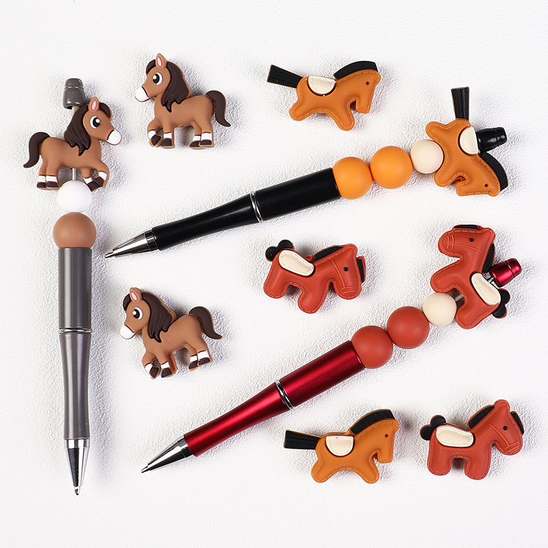 20Pcs Silicone 3D Focal Beads Brown Yellow Pony Side Profile 8