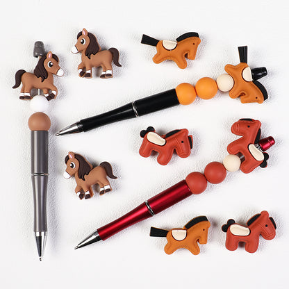 20Pcs Silicone 3D Focal Beads Brown Yellow Pony Side Profile 8