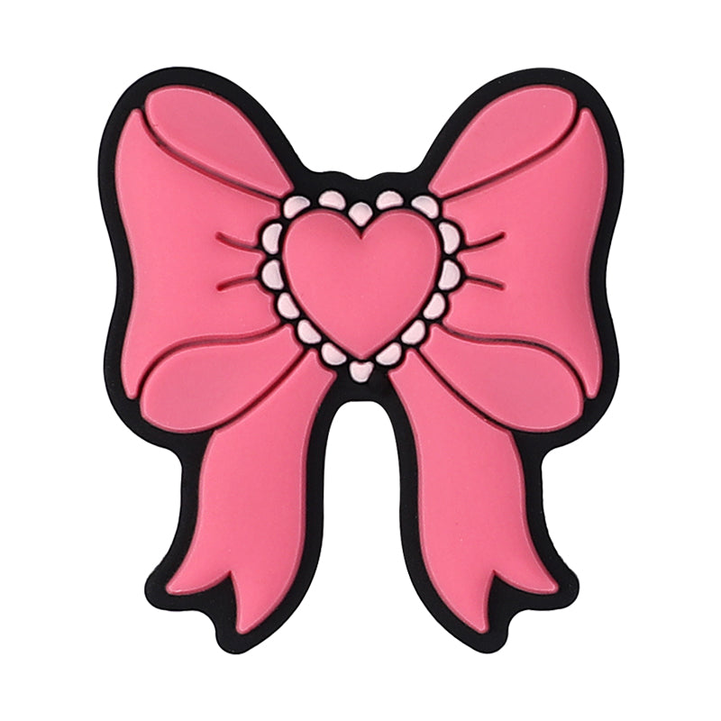 20pcs Silicone Focal Beads Pink Theme Heart Bow Checkered Designs 10