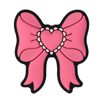 20pcs Silicone Focal Beads Pink Theme Heart Bow Checkered Designs 10