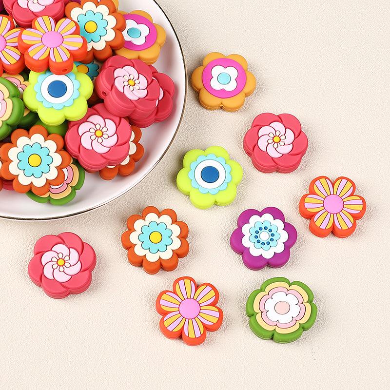 Silicone Focal Beads Bohemian Seven Flowers Layered Petal Detail
