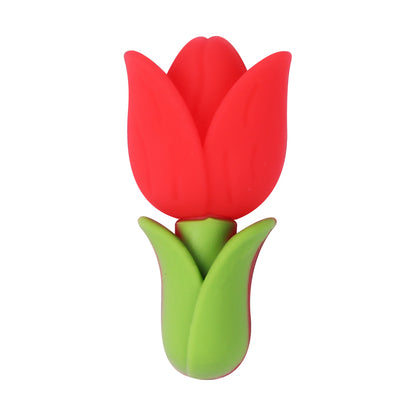 20Pcs Silicone 3D Focal Beads Tulip Flower with Green Leaves 13