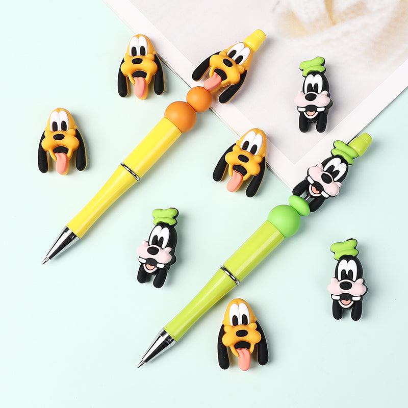 20Pcs Silicone 3D Focal Beads Black Dog Character Wearing Green Hat and Yellow Dog Character Tongue Out 7