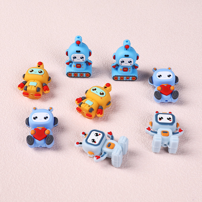 20Pcs Silicone 3D Focal Beads Love Robot Holding Heart and Front Facing 5
