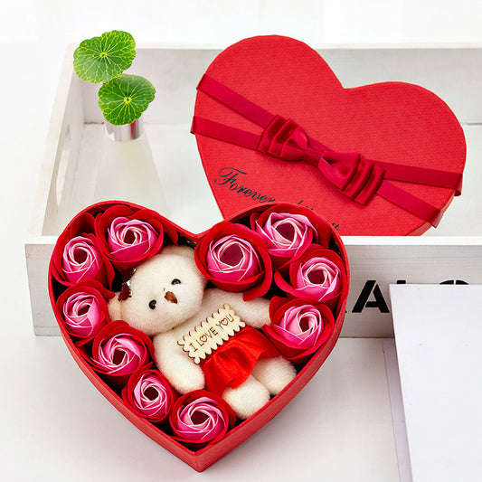 Soap Flower Bear Heart Shape Gift Box Valentine's Day Gift