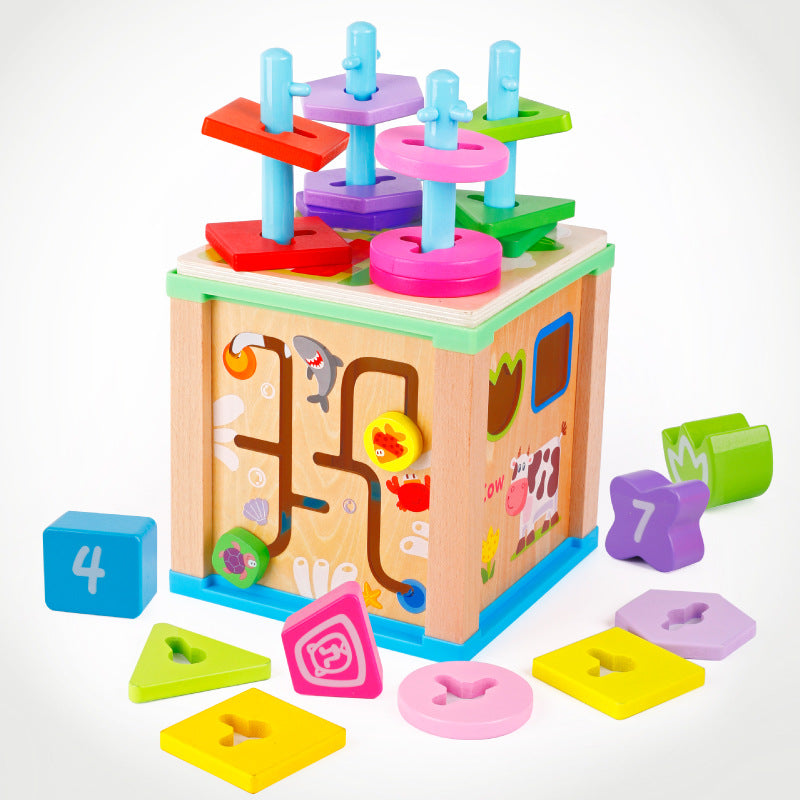 Wooden Multi-Functional Column Bead Maze Educational Toy