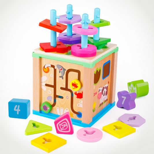 Wooden Multi-Functional Column Bead Maze Educational Toy