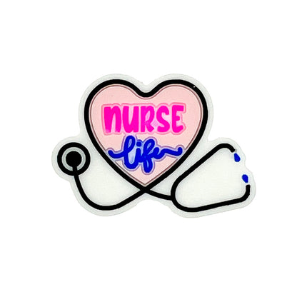 20pcs Silicone Focal Beads Nurse Heart with Stethoscope Design