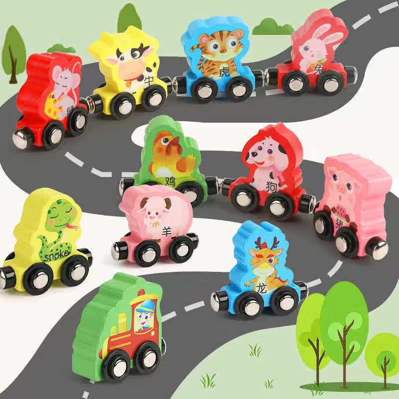Wooden Building Blocks Magnetic Digital Letters Educational Toy Car 8