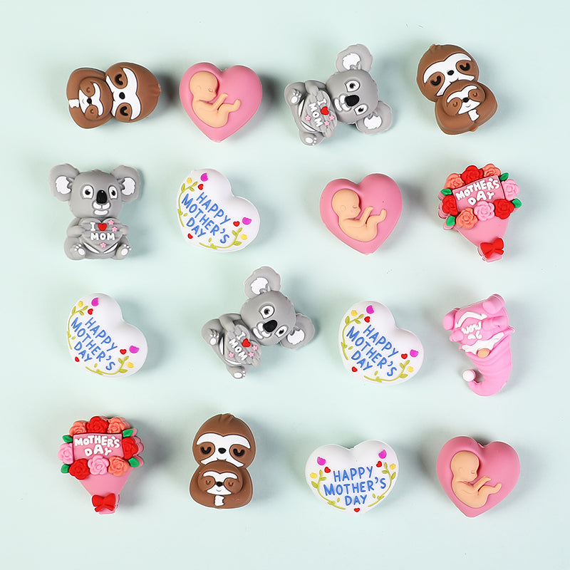 20Pcs Silicone 3D Focal Beads Mother Day Koala Bouquet Holding Heart 5