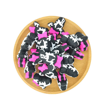 Silicone 3D Focal Beads Highland Cow Wearing Bow 3