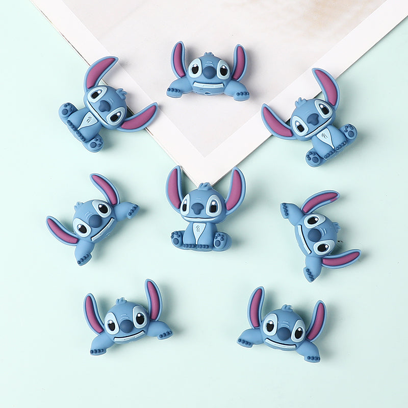 20Pcs Silicone 3D Focal Beads Blue Alien Character Large Ears Half-Lying Posture 6