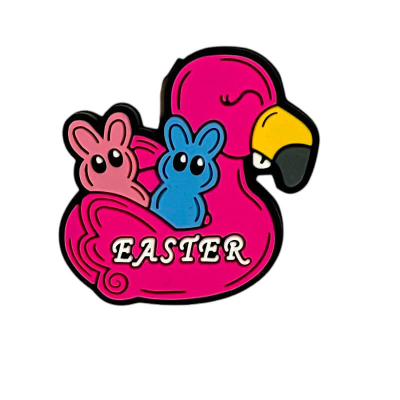 Silicone Focal Beads Easter Rose Red Duck with Bunny Figures and Printed Text
