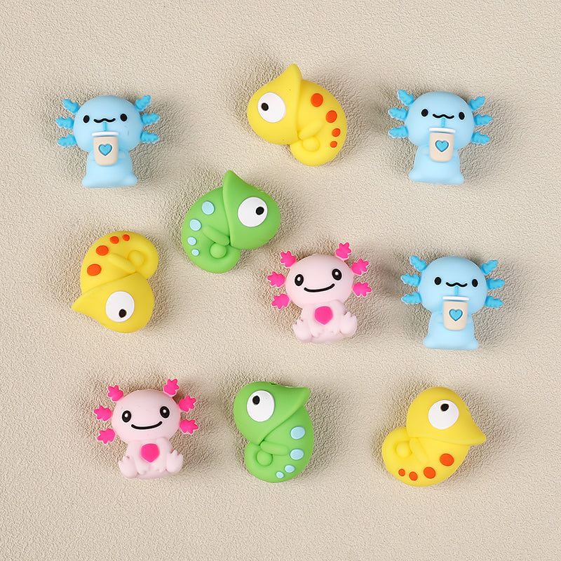 20Pcs Silicone 3D Focal Beads Reptile Salamander Chameleon Side Profile 5