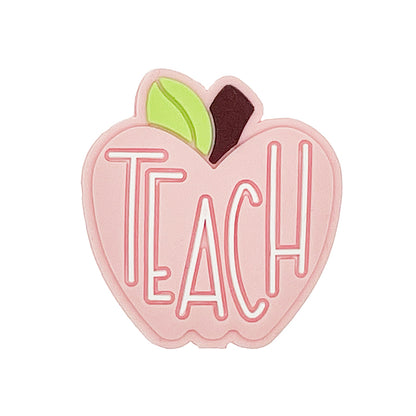 20pcs Silicone Focal Beads Teacher Apple with TEACH Text Design 4
