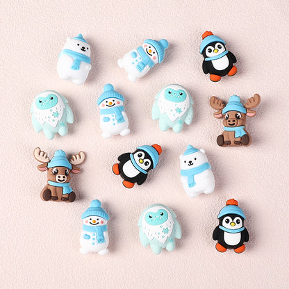 20Pcs Silicone 3D Focal Beads Polar Bear Snow Monster Winter Theme 5