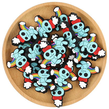 20Pcs Silicone Focal Beads Blue Alien Character Large Ears Embracing Rainbow 3