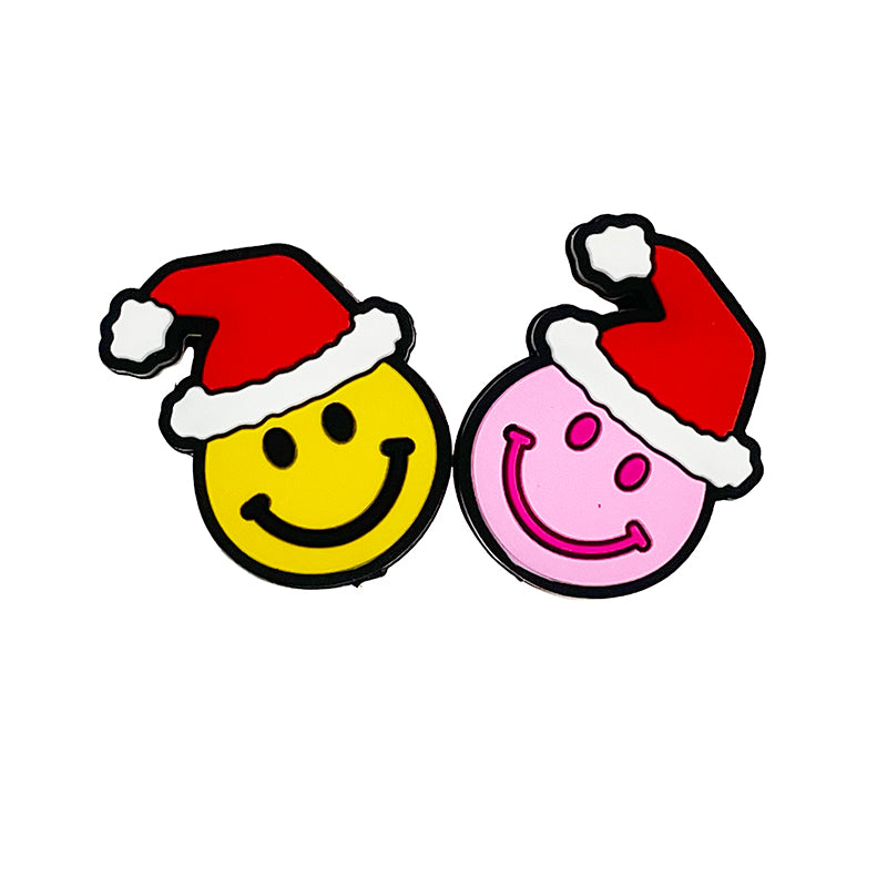20pcs Silicone Focal Beads Christmas Smile Wearing Santa Hat